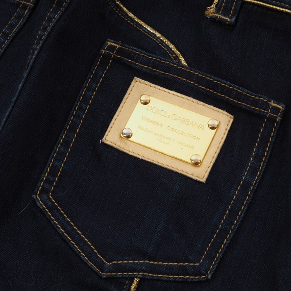 Vintage Dolce Gabbana Blue Gold Denim Knee Length… - image 4