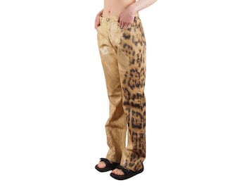 Roberto Cavalli Leopard Jeans Vintage 90s Women Animal Print Straight Size M