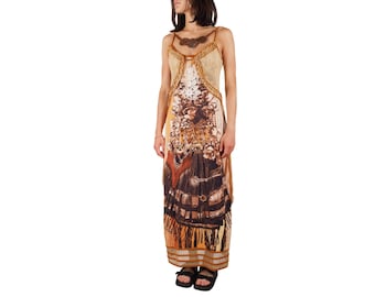 Save The Queen Dress Maxi Boho Abstract Print Mesh Vintage Women Size M Y2K