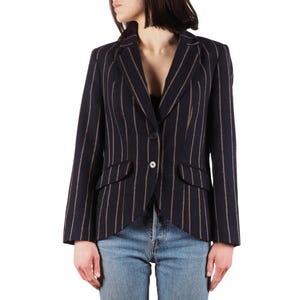 Purdey Blazer Jacket Women Navy Wool Striped EU 42 / US 12