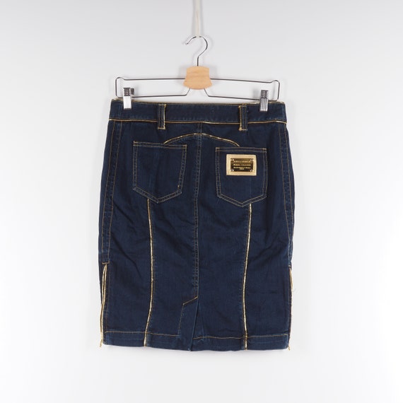 Vintage Dolce Gabbana Blue Gold Denim Knee Length… - image 3