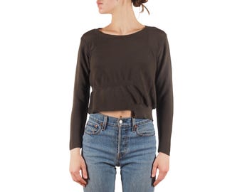 Jersey corto asimétrico de algodón Mako marrón para mujer de Sarah Pacini, talla única.