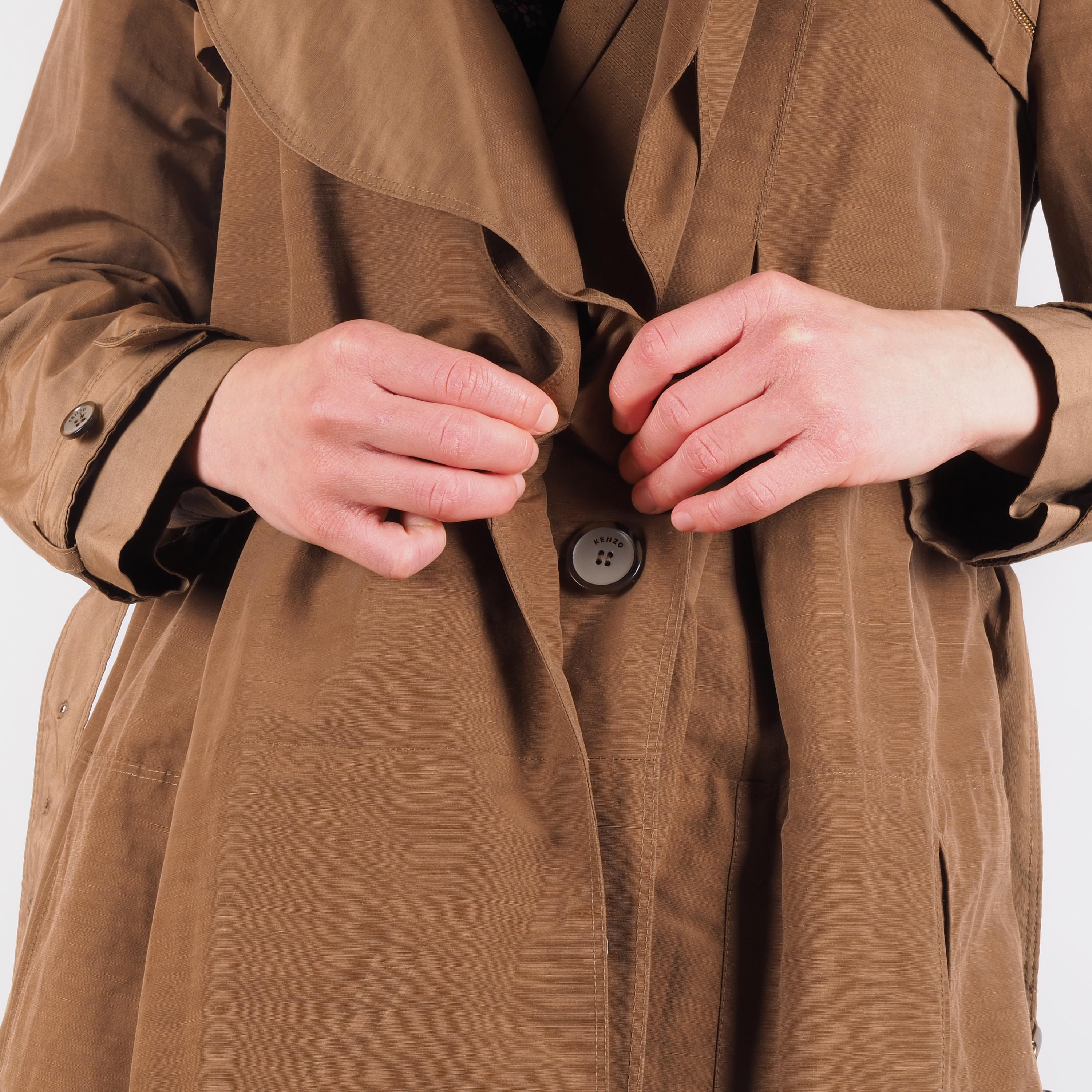 Kenzo Belted Trench Coat Vintage Women Brown Avantgarde Size FR 38