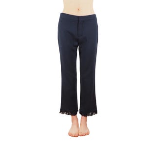 Chloe Trousers Pants Women Blue Navy Ruffle Cropped Size 36 FR