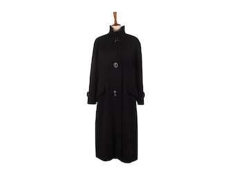 Abrigo largo de cuello alto de lana y cachemira negro para mujer de Akris Vintage, talla EU 38 / US 8
