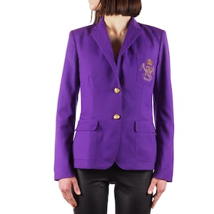 Chaqueta blazer de lana bordada morada vintage para mujer de Ralph Lauren, talla 6 de EE. UU.
