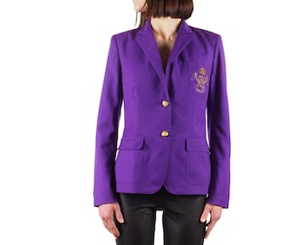 Ralph Lauren Blazer Jacket Vintage Women Wool Purple Embroidered Size US 6