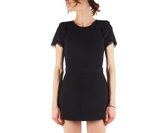 Vestido corto/mono negro con volantes y ribete de encaje para mujer de Maje Ively, talla FR 36