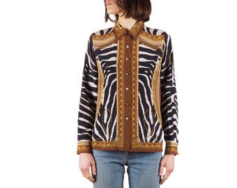 エスカーダ シルク 長袖シャツ ブラウス 40 天使柄 ヴィンテージ ヴィンテージ ESCADA シルク ターコイズ 長袖 ブラウス サイズ 40