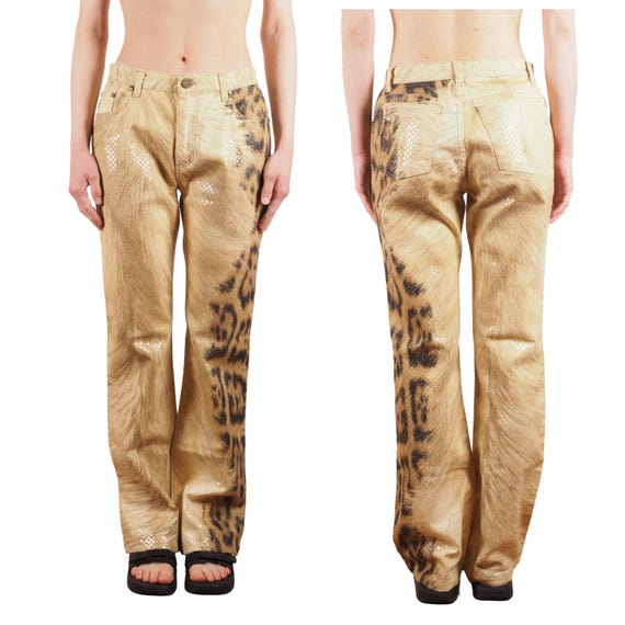 Roberto Cavalli Leopard Jeans Vintage 90s Women Animal Print