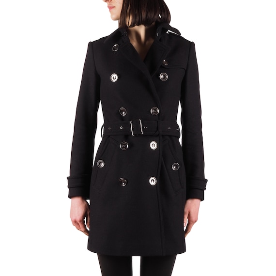 BURBERRY BRIT トレンチコートM Burberry Brit Wool Trench Coat Women Black Double Breasted Belted
