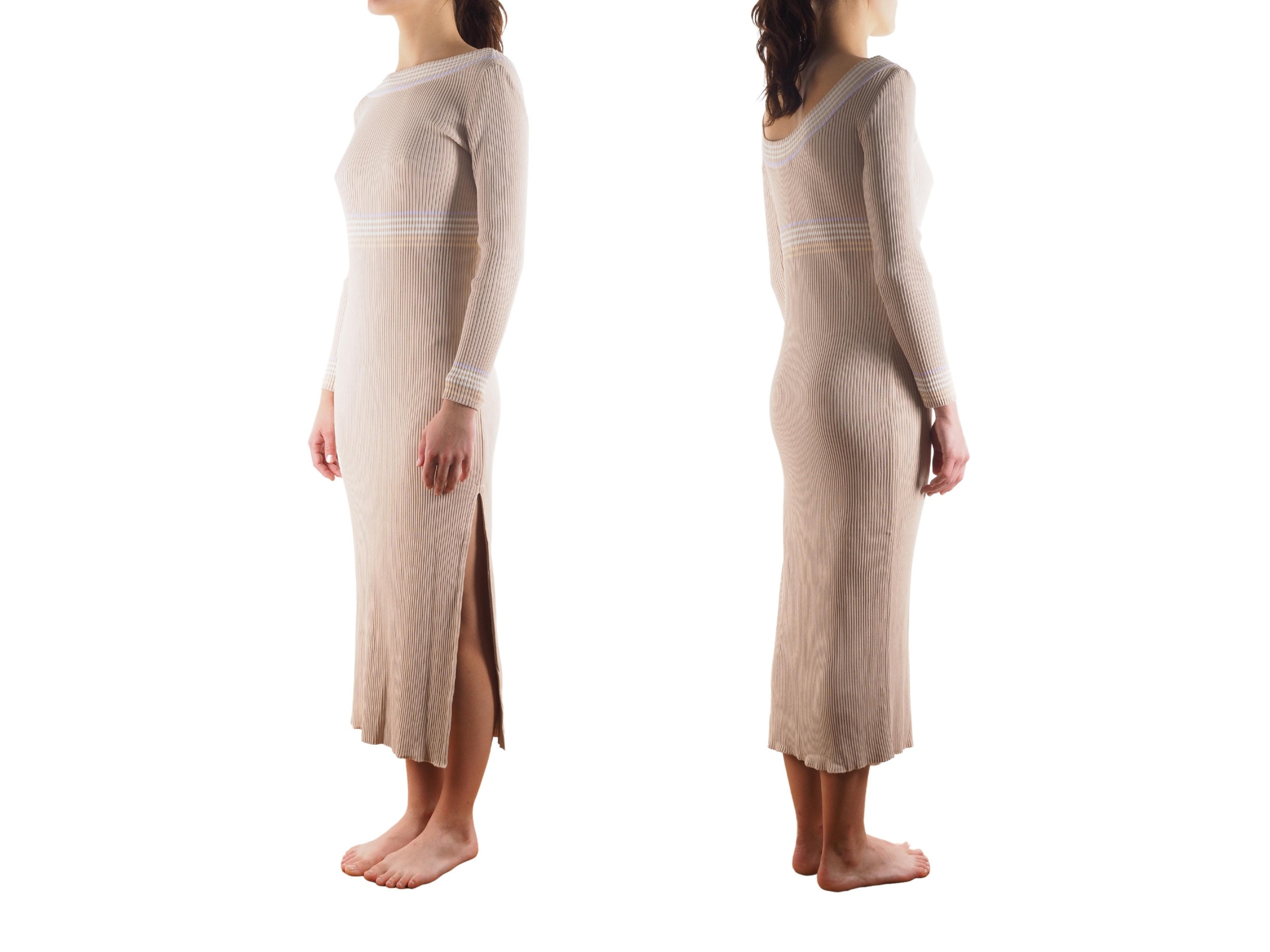 Celine Knit Sweater Dress Vintage Women Beige Midi Long Size 38 Italy 90s Rare