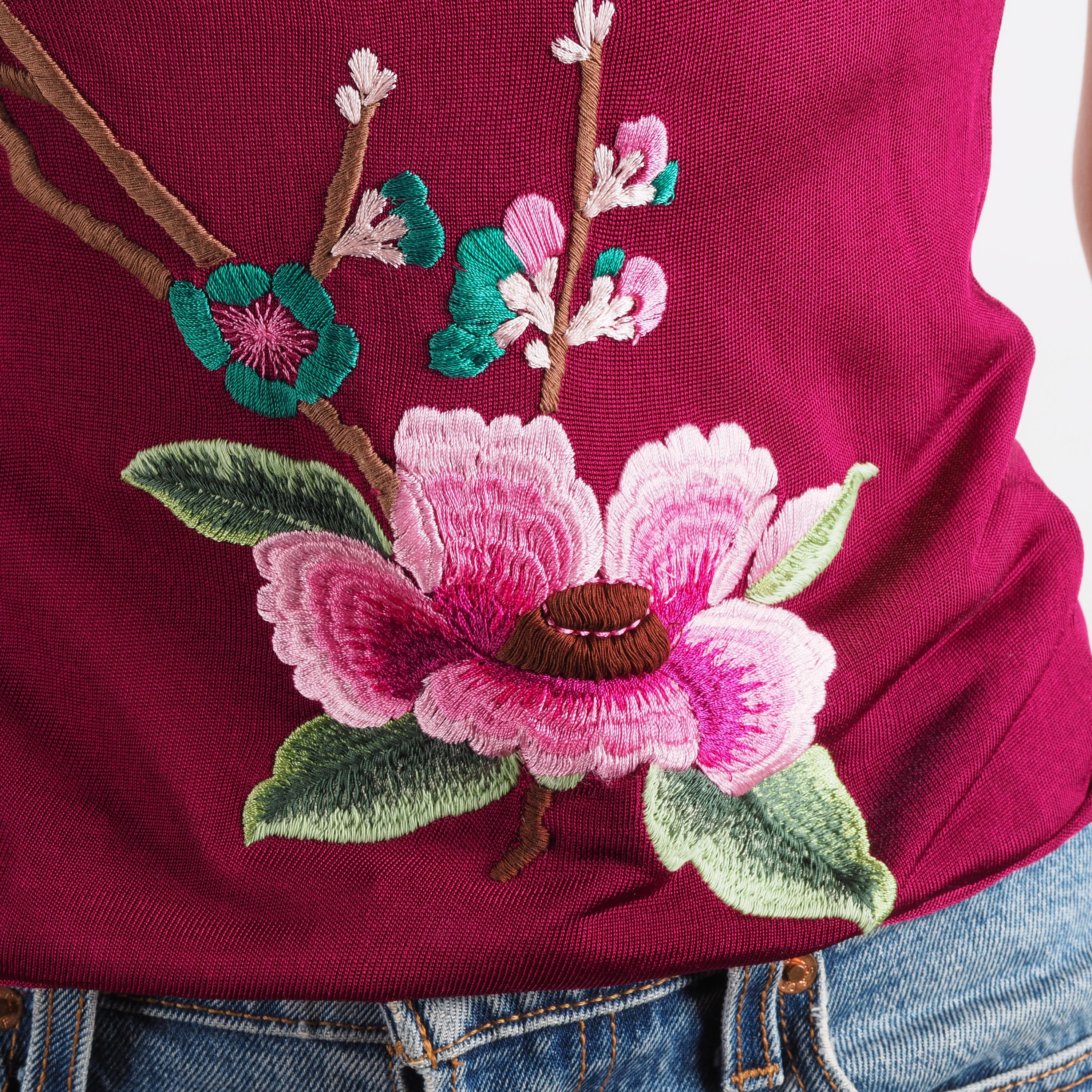 Christian Dior Embroidered Floral Top Vintage 2003 Bird Sleeveless