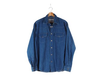 ヴェルサーチ ジーンズ クチュール シャツ ヴィンテージ メンズ ブルー デニム ポケット M / L 90年代 レア