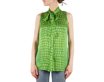 Blusa sin mangas de seda con cuello anudado estilo vintage para mujer de Moschino Cheap and Chic, talla IT 44