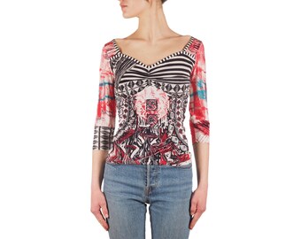 Top de manga tres cuartos con estampado mixto y diseño de Save the Queen, talla S.