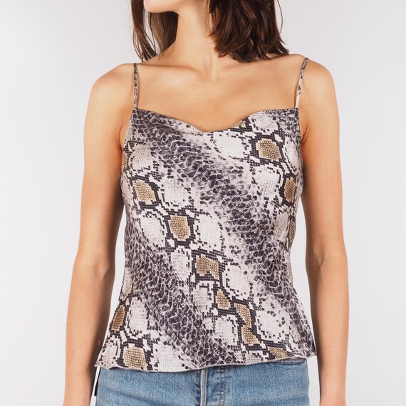 Roberto Cavalli Snakeskin Print Top Silk Cowl Neck Camisole