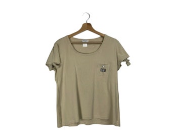 Blusa Paris de Sonia Rykiel para mujer, camiseta beige con logo, talla L, XL, vintage, rara