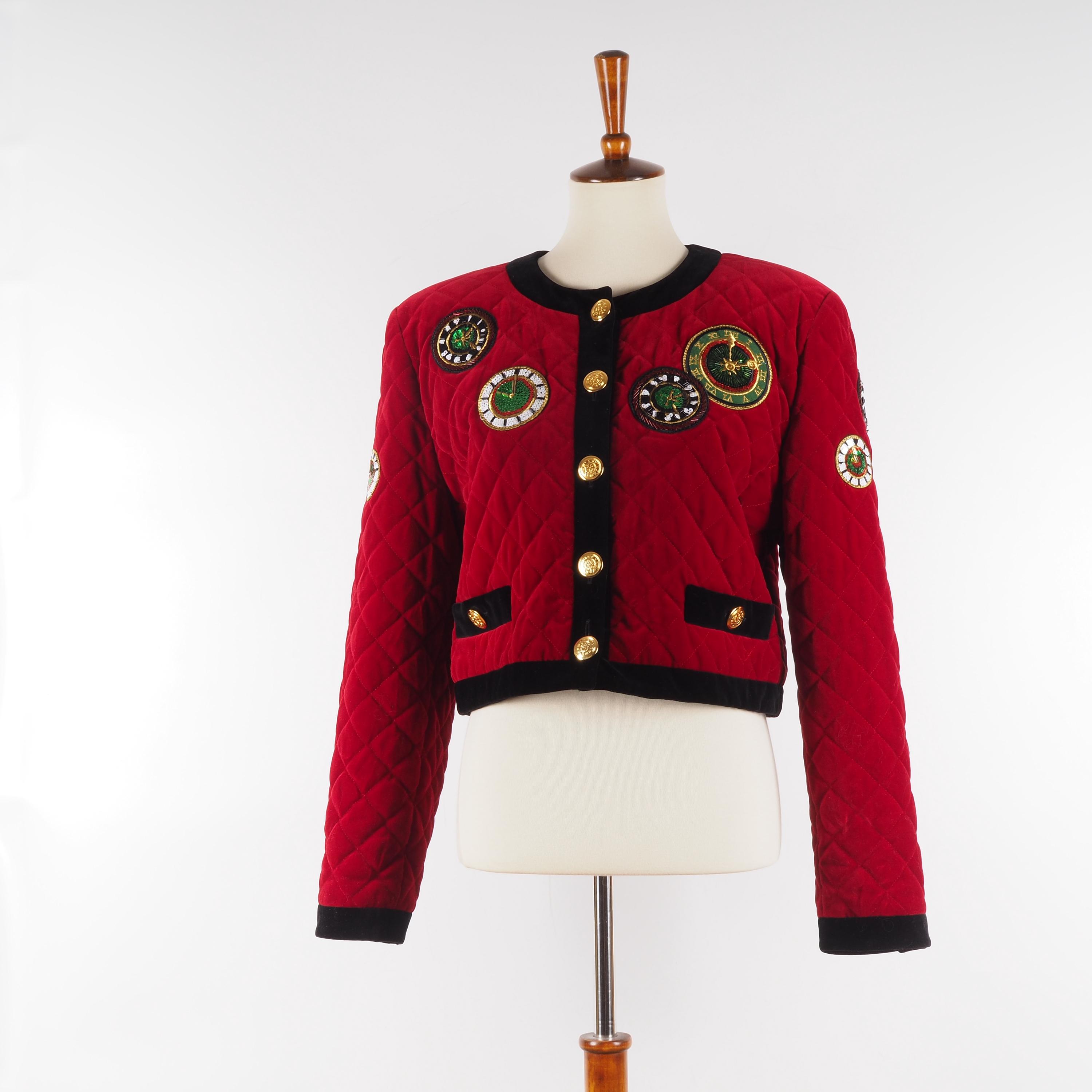 Escada by Margaretha Ley Velvet Jacket Quilted Embellished “clock