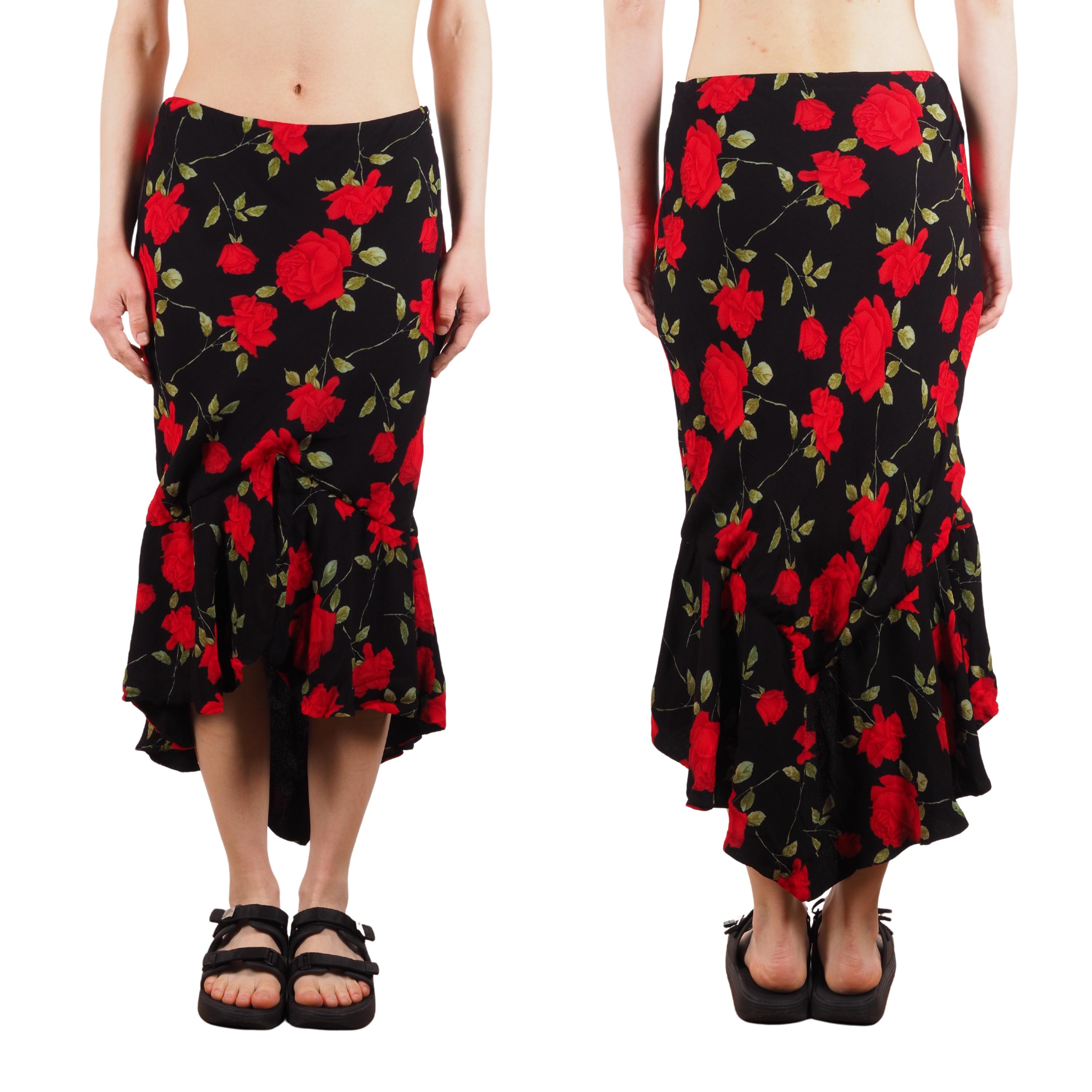 Moschino Cheap and Chic Skirt Vintage Women Rose Print Ruffle Hem