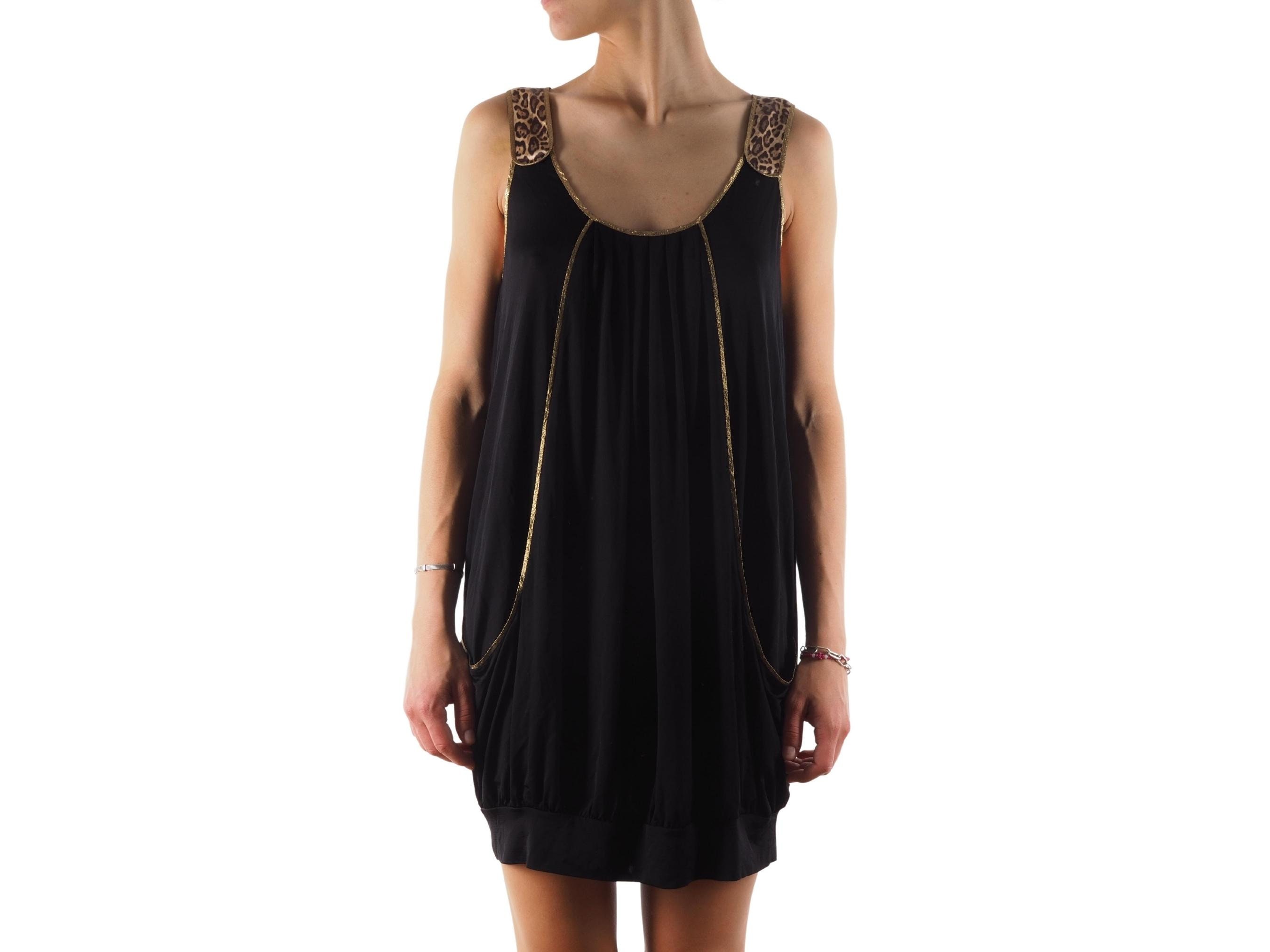 Roberto Cavalli Class Dress Vintage Women Black Leopard Viscose Mini IT 44 / US 10