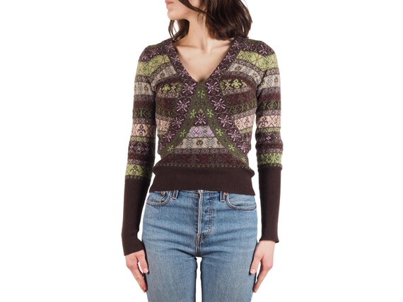 Alexander Mcqueen Wool V-neck Sweater Vintage 90s Women Fair Isle