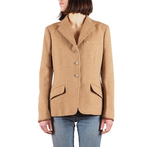 Chaqueta blazer de cuero y lana marrón vintage para mujer de Ralph Lauren, talla 12 de EE. UU., Italia