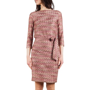 Missoni Dress Vintage 90s Women Zigzag Knit Belted Multicolor XS / S
