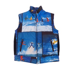 Bogner Puffer Vest Gilet Vintage Archive Men Skiing Print Size 38 / 48 / M