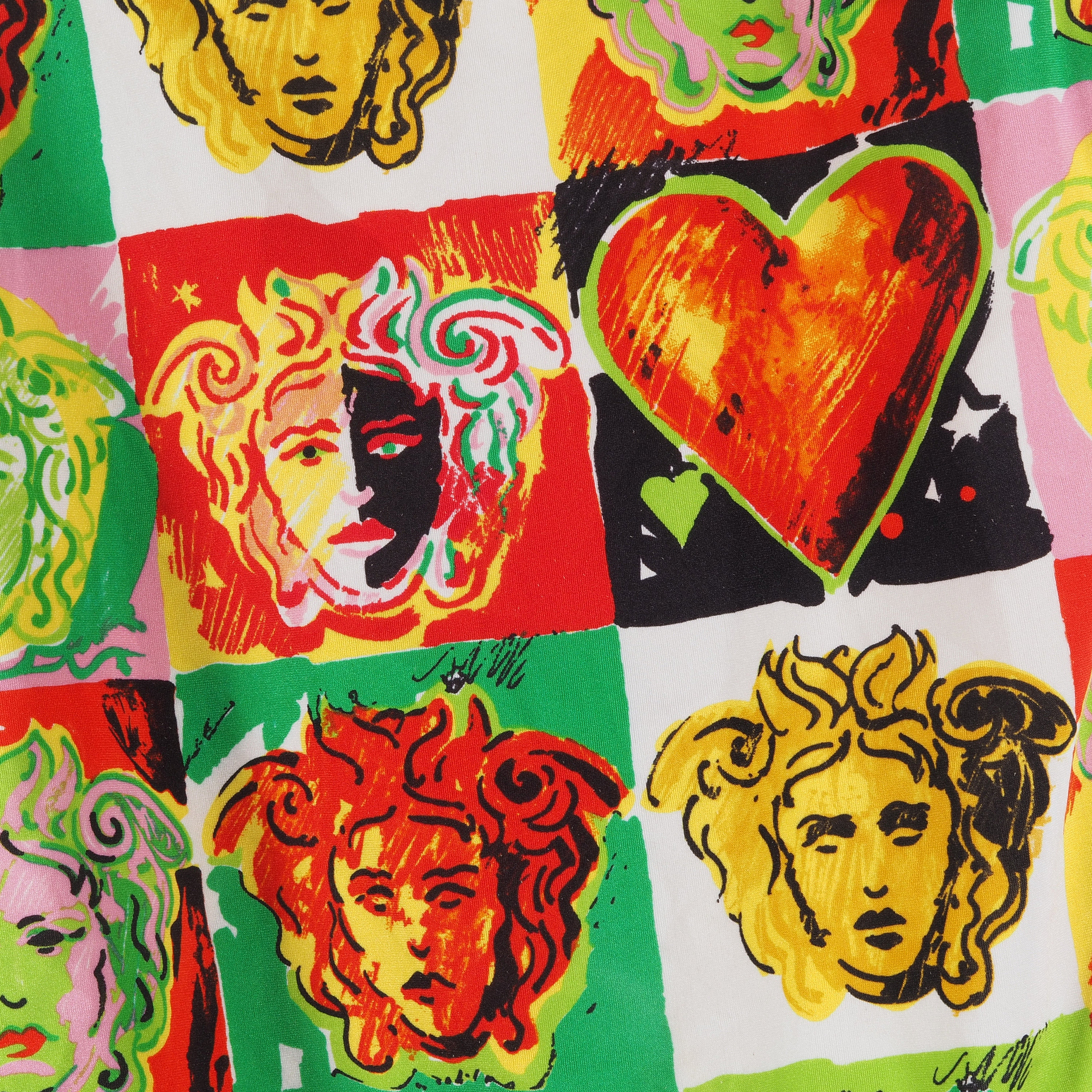 Vintage GIANNI VERSACE Bodysuit: 90s Medusa Logo Pop Art Swimwear
