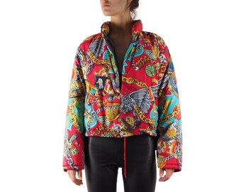 Kenzo Jungle Print Chain Jacket Vintage 90s Women Crazy Red Gold Size L / Large