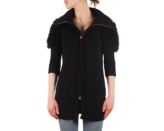 Cárdigan de punto de lana negro con cremallera para mujer, estilo vintage de Roberto Cavalli, talla IT 40.