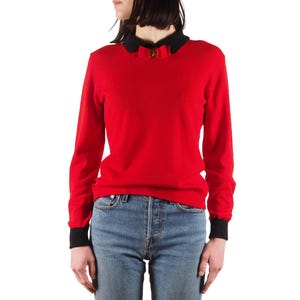 Salvatore Ferragamo Sweater Vintage 90s Women Red Black Wool Bow Detail Size S