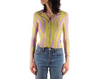 Versace Jeans Couture Top Blouse Vintage Women Stretch 3/4 Sleeve XS