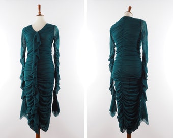 Jean Paul Gaultier Vintage Soleil Green Long Mesh Evening Dress US8 US10 M Medium JPG Luxury Rare Archive