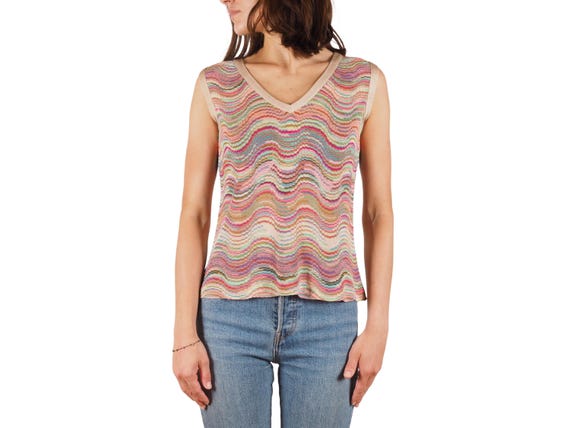 Missoni Tank Top Sleeveless Knit Zigzag Multicolor Vintage Women's