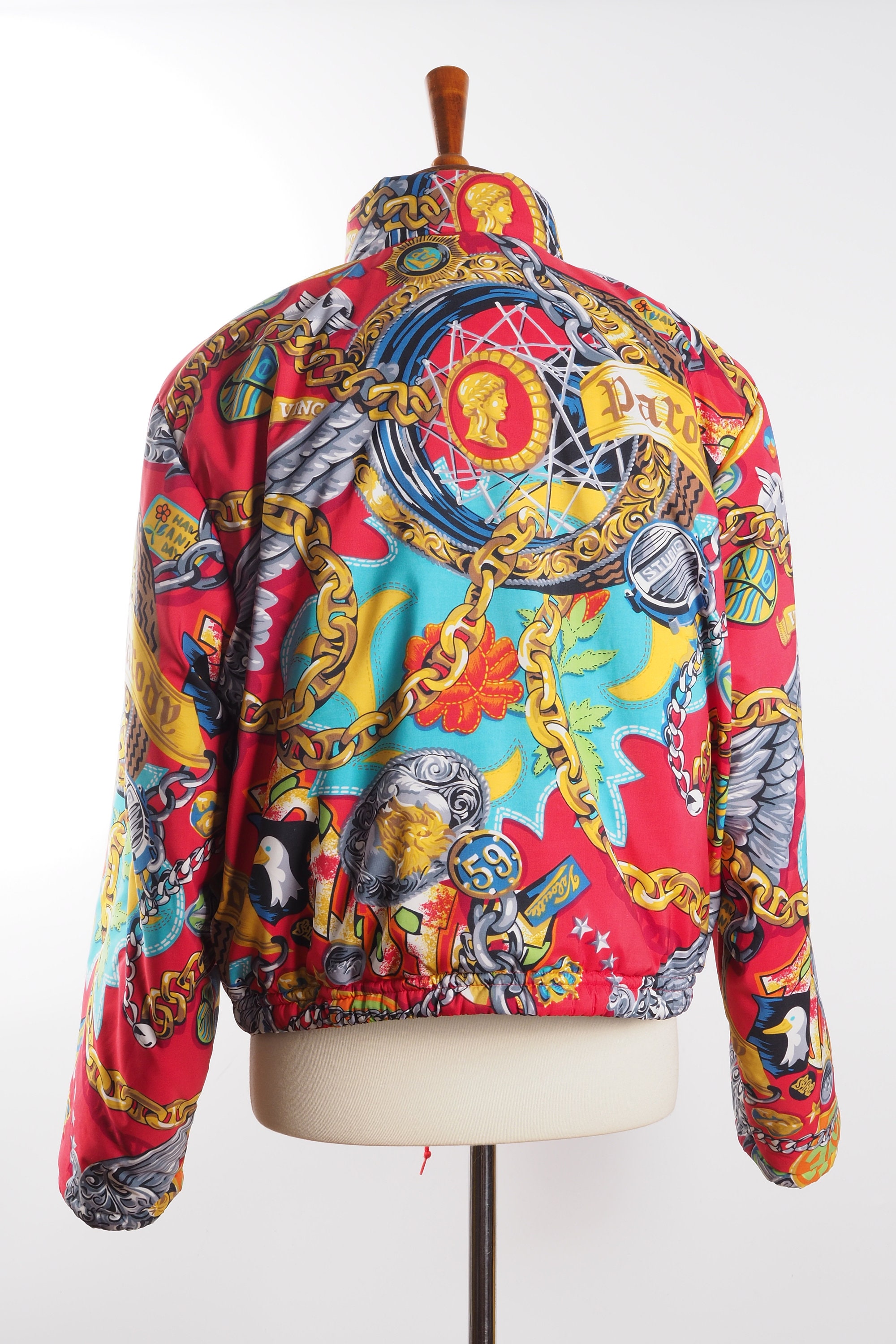 Kenzo Jungle Print Chain Jacket Vintage 90s Women Crazy Red Gold