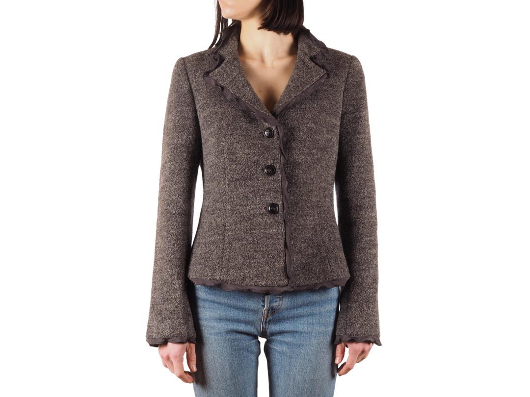 Armani Collezioni Blazer Jacket Women Wool Alpaca Ruffle IT 44