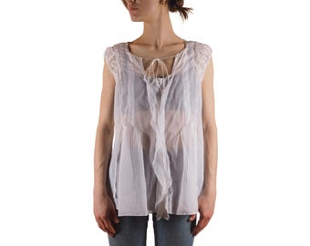 Blusa vintage de Marithe Francois Girbaud para mujer, color blanco, transparente, de algodón y seda, talla XL.