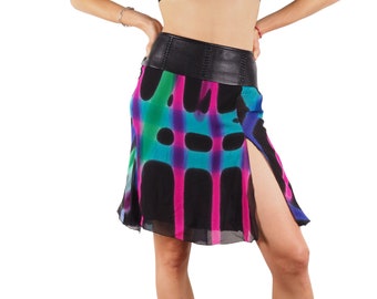 Gianni Versace Leather Silk Sheer Skirt Couture Vintage Women 90s Hot Sexy Size 40