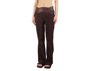 Pantalones de corte bota de tiro bajo con ribete de cuero estilo vintage de Versace Jeans Couture para mujer, talla L