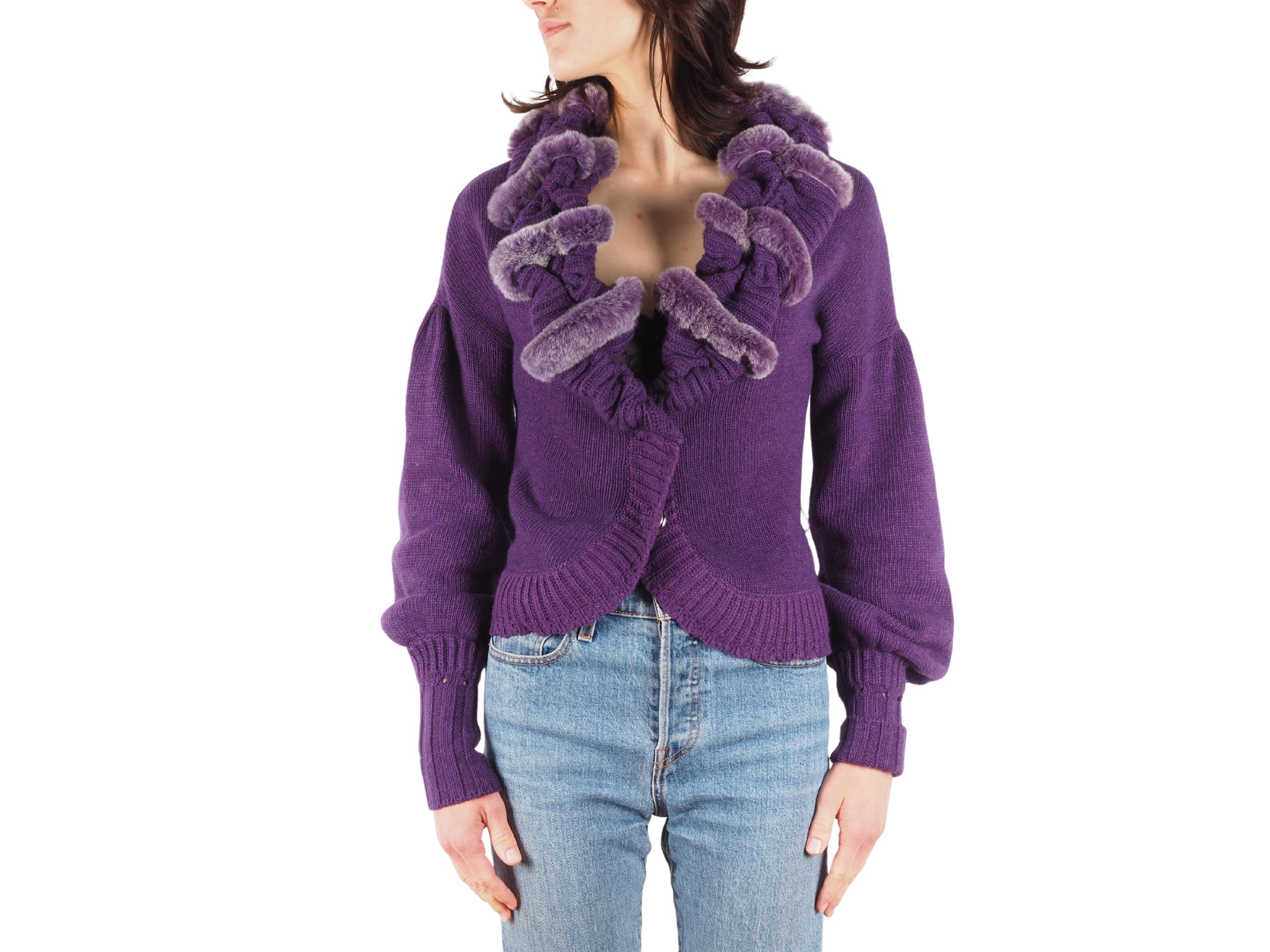 Roberto Cavalli Class Fur Cardigan Vintage Women Purple Sweater