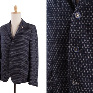 Breco&#39;s 1975 Sport Coat Blazer Jacket Men Monogram Cotton Dark Blue Navy 54 44