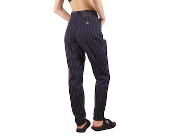 Pantalones vaqueros Armani Jeans Vintage para mujer, color azul marino oscuro con raya diplomática y pierna recta, talla 30.