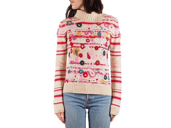 Christian Lacroix, Christian Lacroix Bazar Sweater Vintage 90s Women Embroidered Wool Knit L