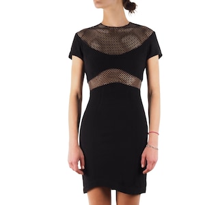 Thierry Mugler Mesh Long Dress Vintage Women Sheer Black Size 38 France 80s 90s