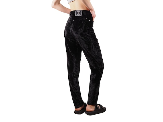 Versace Jeans Couture Velvet Pants Vintage Women Black Crushed