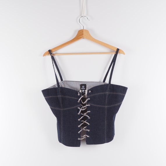 Vintage Versace Jeans Couture Top Blue Denim Crop… - image 2