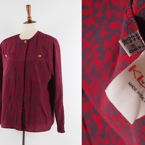 Karl Lagerfeld Blouse Shirt Vintage Women Silk Red Floral UK 12 / 44 US 8-10