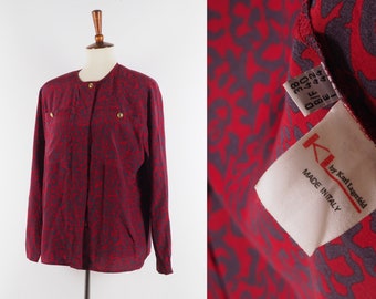 Karl Lagerfeld Vintage Womens Silk Red Floral Blouse Shirt Top UK12 44 US8 US10